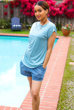 Load image into Gallery viewer, Charming in Aqua Asymmetrical Shirred Modal Top
