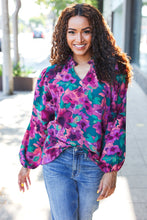 Load image into Gallery viewer, Beautiful You Hunter Green Watercolor Floral Print Notch Neck Top
