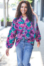 Load image into Gallery viewer, Beautiful You Hunter Green Watercolor Floral Print Notch Neck Top
