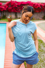 Load image into Gallery viewer, Charming in Aqua Asymmetrical Shirred Modal Top
