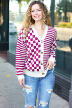 Load image into Gallery viewer, Cozy Days Magenta Checkered &amp; Striped Button-Down Cardigan
