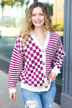 Load image into Gallery viewer, Cozy Days Magenta Checkered &amp; Striped Button-Down Cardigan
