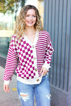 Load image into Gallery viewer, Cozy Days Magenta Checkered &amp; Striped Button-Down Cardigan
