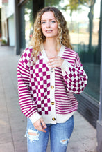 Load image into Gallery viewer, Cozy Days Magenta Checkered &amp; Striped Button-Down Cardigan
