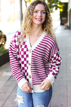 Load image into Gallery viewer, Cozy Days Magenta Checkered &amp; Striped Button-Down Cardigan
