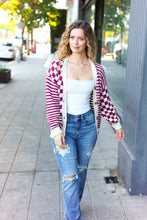 Load image into Gallery viewer, Cozy Days Magenta Checkered &amp; Striped Button-Down Cardigan
