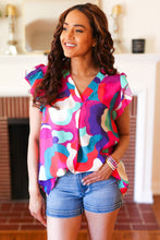 Load image into Gallery viewer, Find Yourself Fuchsia Geo Abstract V Neck Flutter Sleeve Top
