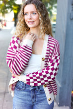 Load image into Gallery viewer, Cozy Days Magenta Checkered &amp; Striped Button-Down Cardigan
