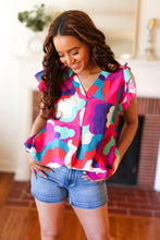 Load image into Gallery viewer, Find Yourself Fuchsia Geo Abstract V Neck Flutter Sleeve Top
