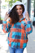 Load image into Gallery viewer, Stand Out Teal &amp; Orange Plaid Fleece Hoodie Shacket
