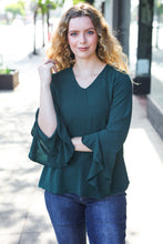 Load image into Gallery viewer, Falling In Love Hunter Green Hi-Lo Ruffle Sleeve Woven Top
