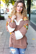 Load image into Gallery viewer, Charming Caramel Floral Print Colorblock Notch Neck Top
