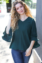 Load image into Gallery viewer, Falling In Love Hunter Green Hi-Lo Ruffle Sleeve Woven Top
