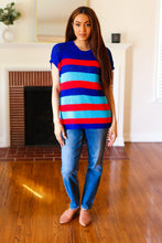 Load image into Gallery viewer, Forget Me Not Royal Blue Stripe Short Sleeve Dolman Sweater
