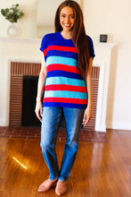 Load image into Gallery viewer, Forget Me Not Royal Blue Stripe Short Sleeve Dolman Sweater
