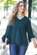 Load image into Gallery viewer, Falling In Love Hunter Green Hi-Lo Ruffle Sleeve Woven Top
