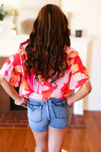 Load image into Gallery viewer, Tropical Vibes Peach Floral Dolman Ruffle Frill Sleeve Blouse
