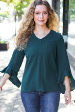 Load image into Gallery viewer, Falling In Love Hunter Green Hi-Lo Ruffle Sleeve Woven Top
