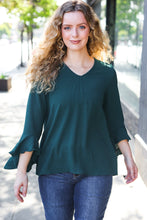 Load image into Gallery viewer, Falling In Love Hunter Green Hi-Lo Ruffle Sleeve Woven Top
