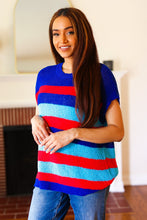 Load image into Gallery viewer, Forget Me Not Royal Blue Stripe Short Sleeve Dolman Sweater
