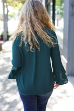 Load image into Gallery viewer, Falling In Love Hunter Green Hi-Lo Ruffle Sleeve Woven Top
