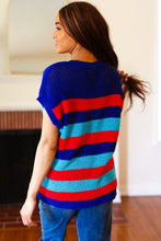 Load image into Gallery viewer, Forget Me Not Royal Blue Stripe Short Sleeve Dolman Sweater
