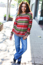 Load image into Gallery viewer, Perfectly You Olive &amp; Mauve Stripe Two-Tone Banded Sweater Top
