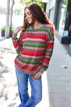 Load image into Gallery viewer, Perfectly You Olive &amp; Mauve Stripe Two-Tone Banded Sweater Top
