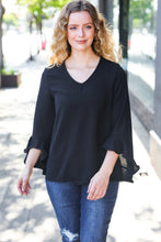 Load image into Gallery viewer, Falling In Love Black Hi-Lo Ruffle Sleeve Woven Top
