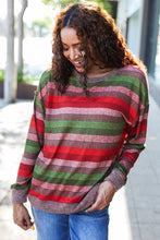 Load image into Gallery viewer, Perfectly You Olive &amp; Mauve Stripe Two-Tone Banded Sweater Top
