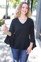 Load image into Gallery viewer, Falling In Love Black Hi-Lo Ruffle Sleeve Woven Top
