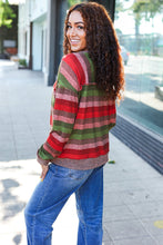 Load image into Gallery viewer, Perfectly You Olive &amp; Mauve Stripe Two-Tone Banded Sweater Top
