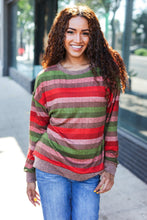 Load image into Gallery viewer, Perfectly You Olive &amp; Mauve Stripe Two-Tone Banded Sweater Top
