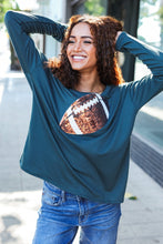 Load image into Gallery viewer, Game Day Forest Green Sequin Football Patch Terry Top
