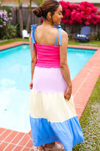 Load image into Gallery viewer, Vacay Vibes Hot Pink &amp; Blue Smocked Color Block Maxi Dress
