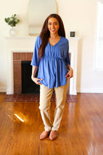 Load image into Gallery viewer, Easy To Love Blue Babydoll Dolman Modal V Neck Top
