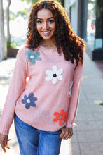 Load image into Gallery viewer, Eyes On You Terracotta Flower Patch Oversized Knit Sweater
