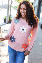 Load image into Gallery viewer, Eyes On You Terracotta Flower Patch Oversized Knit Sweater
