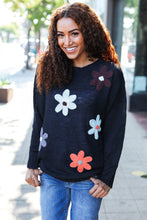 Load image into Gallery viewer, Eyes On You Black Flower Patch Oversized Knit Sweater
