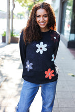 Load image into Gallery viewer, Eyes On You Black Flower Patch Oversized Knit Sweater
