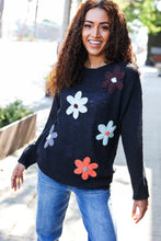 Load image into Gallery viewer, Eyes On You Black Flower Patch Oversized Knit Sweater
