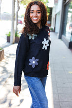 Load image into Gallery viewer, Eyes On You Black Flower Patch Oversized Knit Sweater
