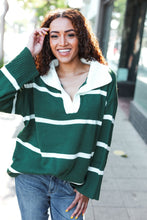 Load image into Gallery viewer, Fall For You Hunter Green Stripe Notched Neck Collared Oversized Sweater
