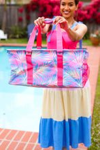 Load image into Gallery viewer, Pink &amp; Blue Tropical Print Collapsible Canvas Strap Tote
