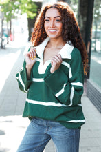 Load image into Gallery viewer, Fall For You Hunter Green Stripe Notched Neck Collared Oversized Sweater
