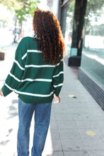 Load image into Gallery viewer, Fall For You Hunter Green Stripe Notched Neck Collared Oversized Sweater
