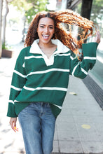 Load image into Gallery viewer, Fall For You Hunter Green Stripe Notched Neck Collared Oversized Sweater
