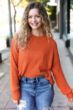 Load image into Gallery viewer, Pumpkin Spice Mock Neck Chest Pocket Knit Sweater
