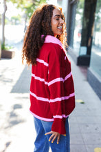 Load image into Gallery viewer, Fall For You Crimson Stripe Notched Neck Collared Oversized Sweater
