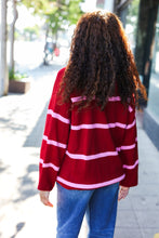 Load image into Gallery viewer, Fall For You Crimson Stripe Notched Neck Collared Oversized Sweater
